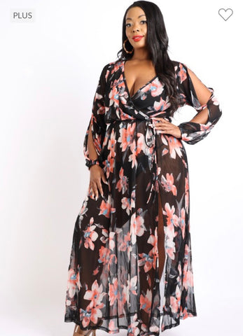 Plus Size Sheer Floral Maxi