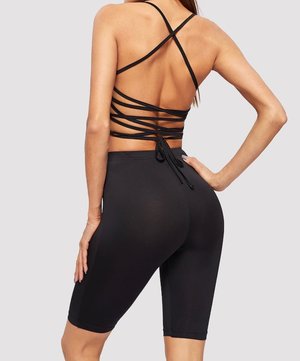 Two Piece Lace up Backless Cami top &Biker Shorts