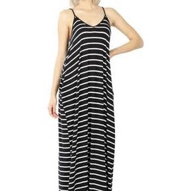 "Quiana" spaghetti stripe maxi dress with pockets.