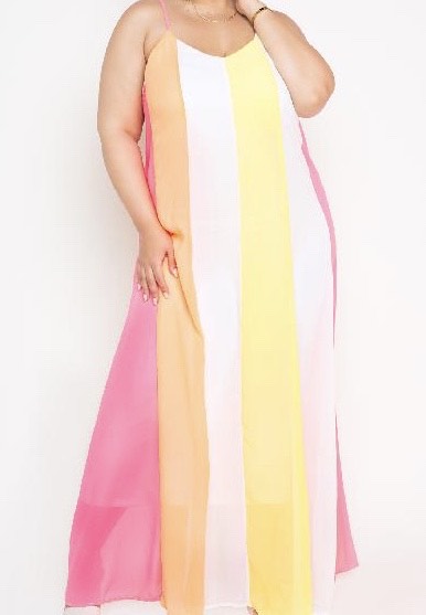 Color Block V Neck Maxi Dress with adjustable straps with lining