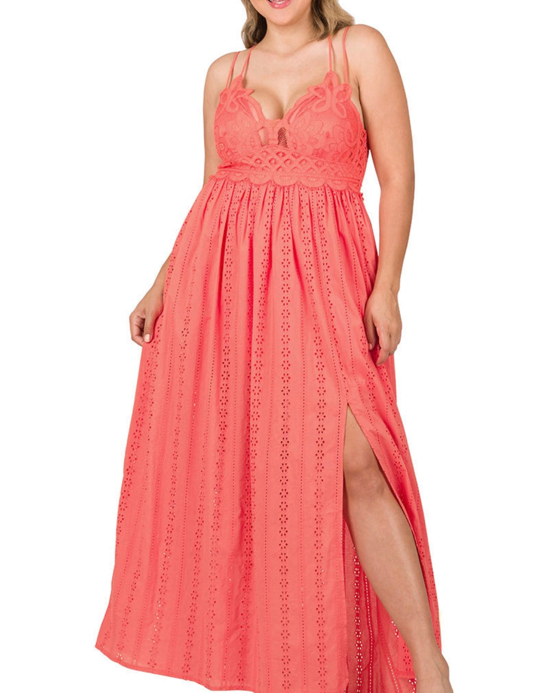 PLUS CROCHET LACE MAXI SLIP DRESS WITH LINING