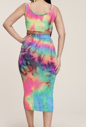 Tie dye sleeveless tank top and maxi skirt two piece set with tie waist